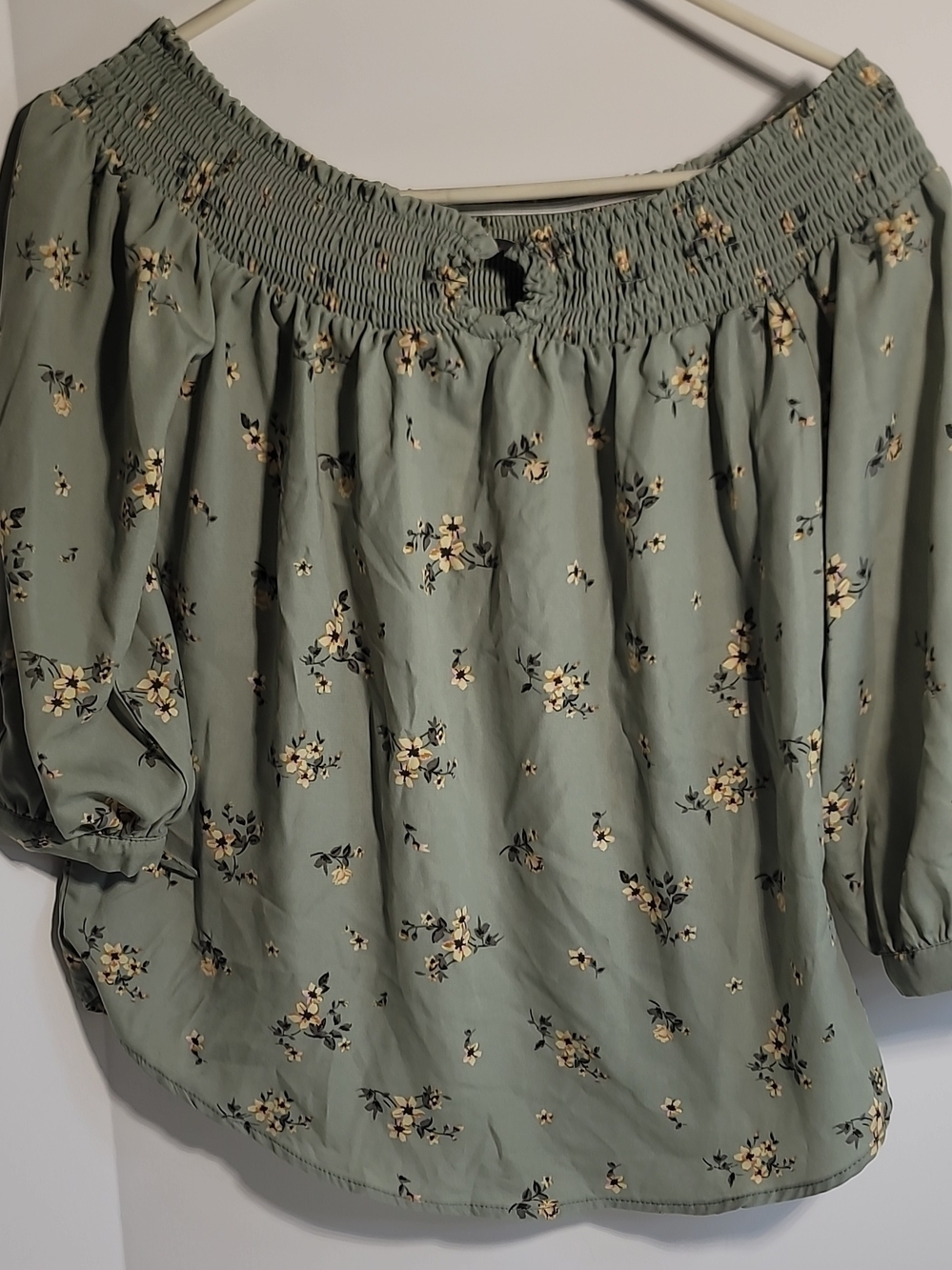 Rue21 Light Sage Top with Subtle Floral Trim